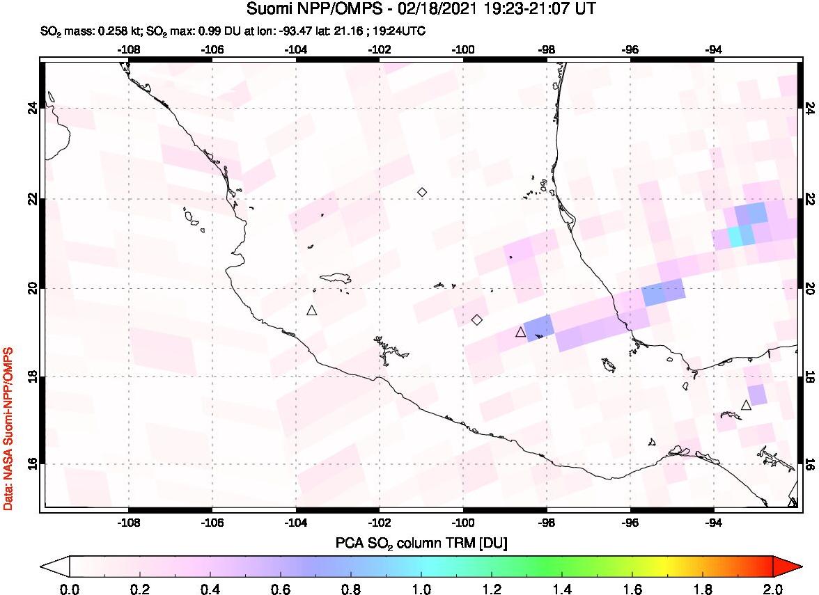 A sulfur dioxide image over Mexico on Feb 18, 2021.