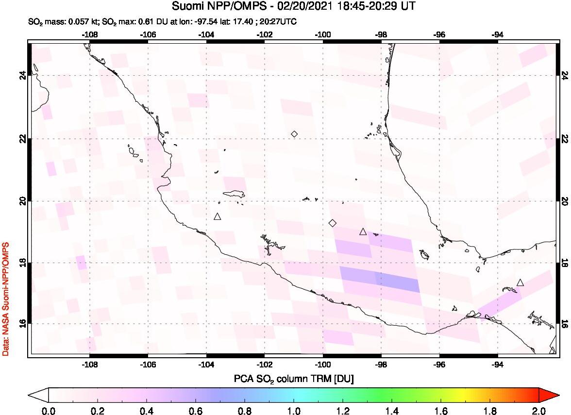A sulfur dioxide image over Mexico on Feb 20, 2021.