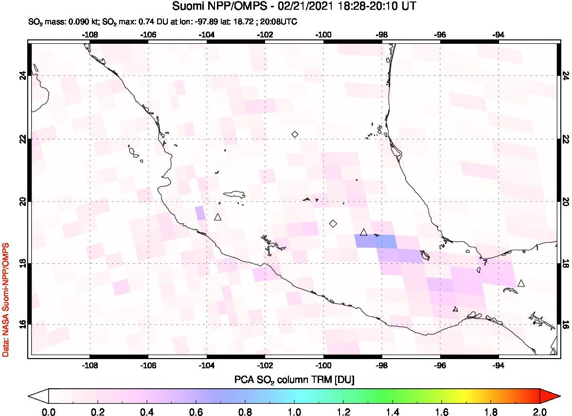 A sulfur dioxide image over Mexico on Feb 21, 2021.
