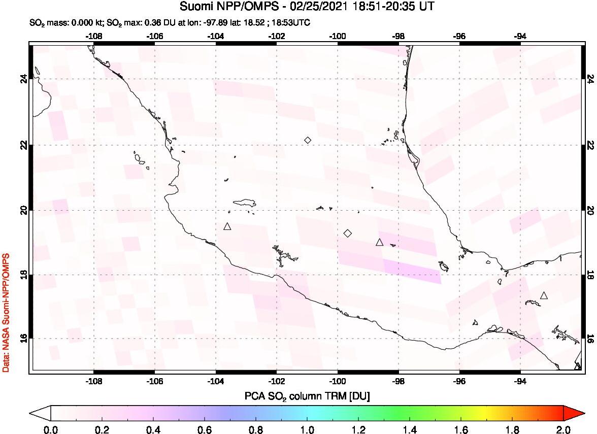 A sulfur dioxide image over Mexico on Feb 25, 2021.