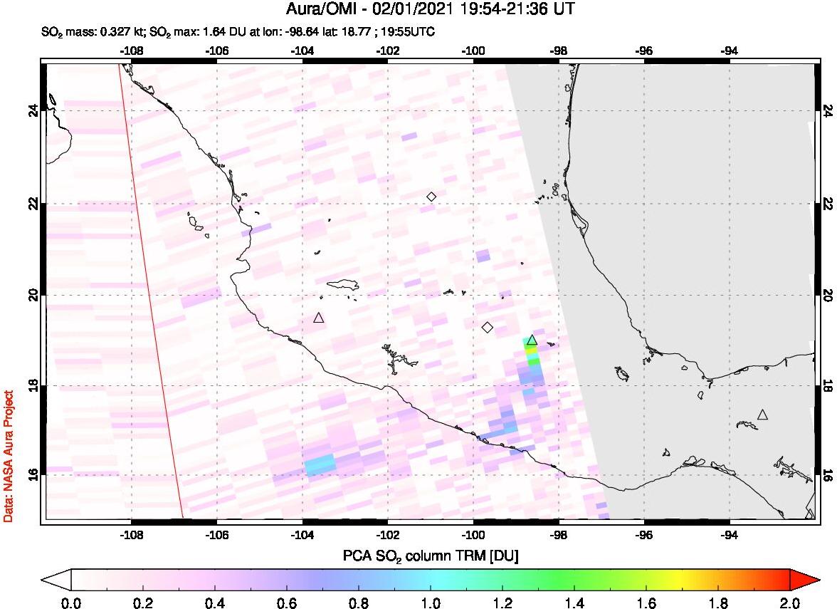 A sulfur dioxide image over Mexico on Feb 01, 2021.