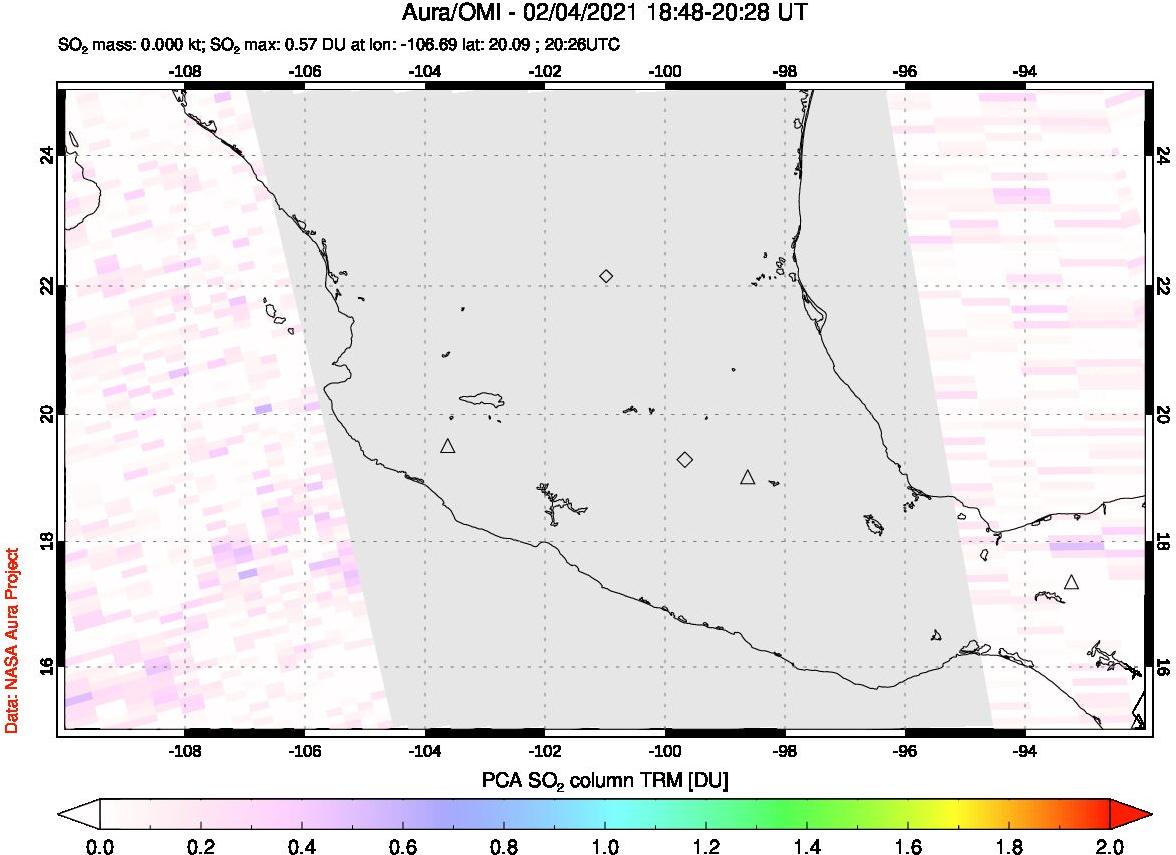 A sulfur dioxide image over Mexico on Feb 04, 2021.