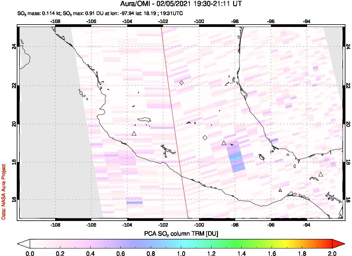 A sulfur dioxide image over Mexico on Feb 05, 2021.