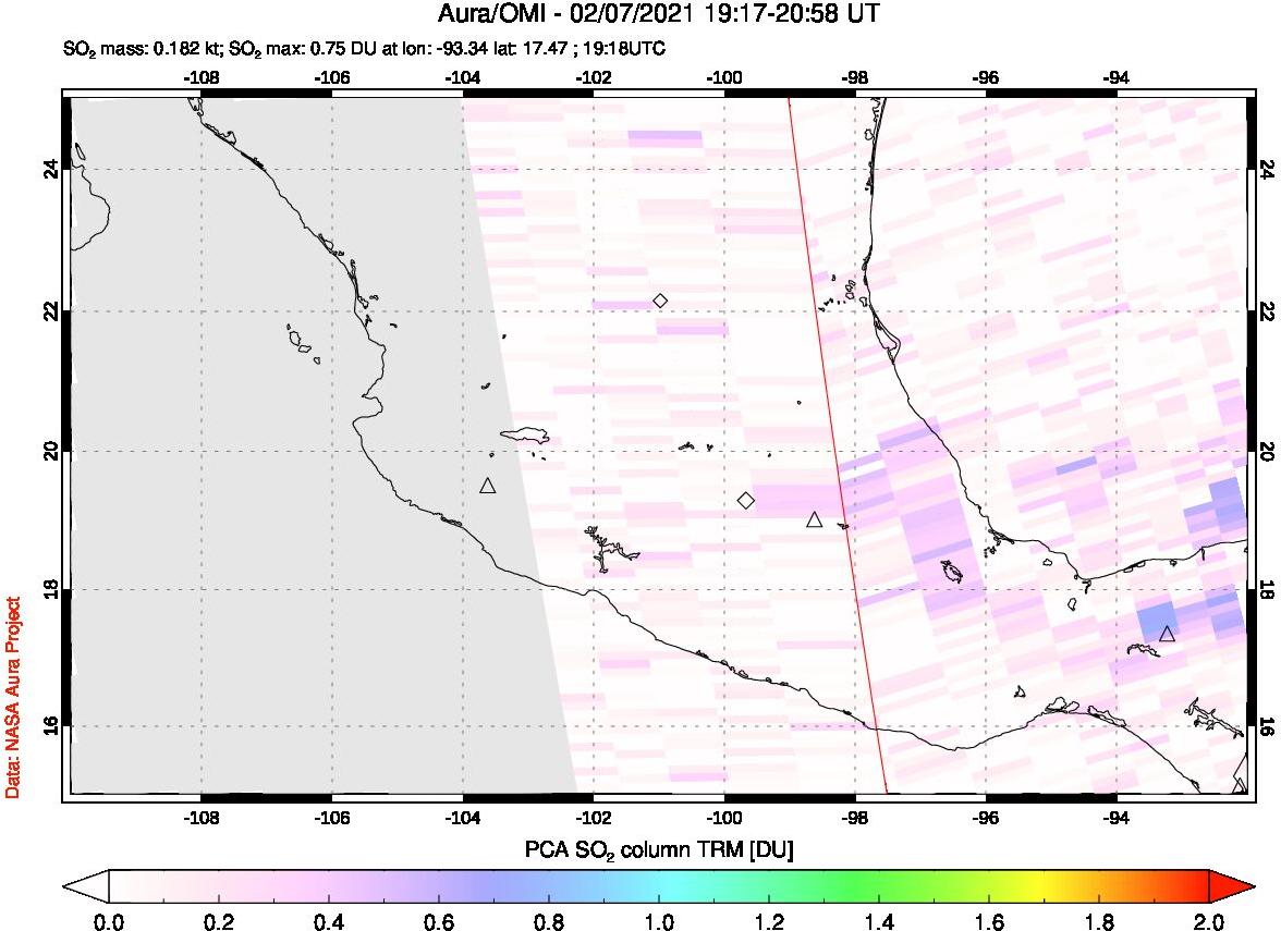 A sulfur dioxide image over Mexico on Feb 07, 2021.