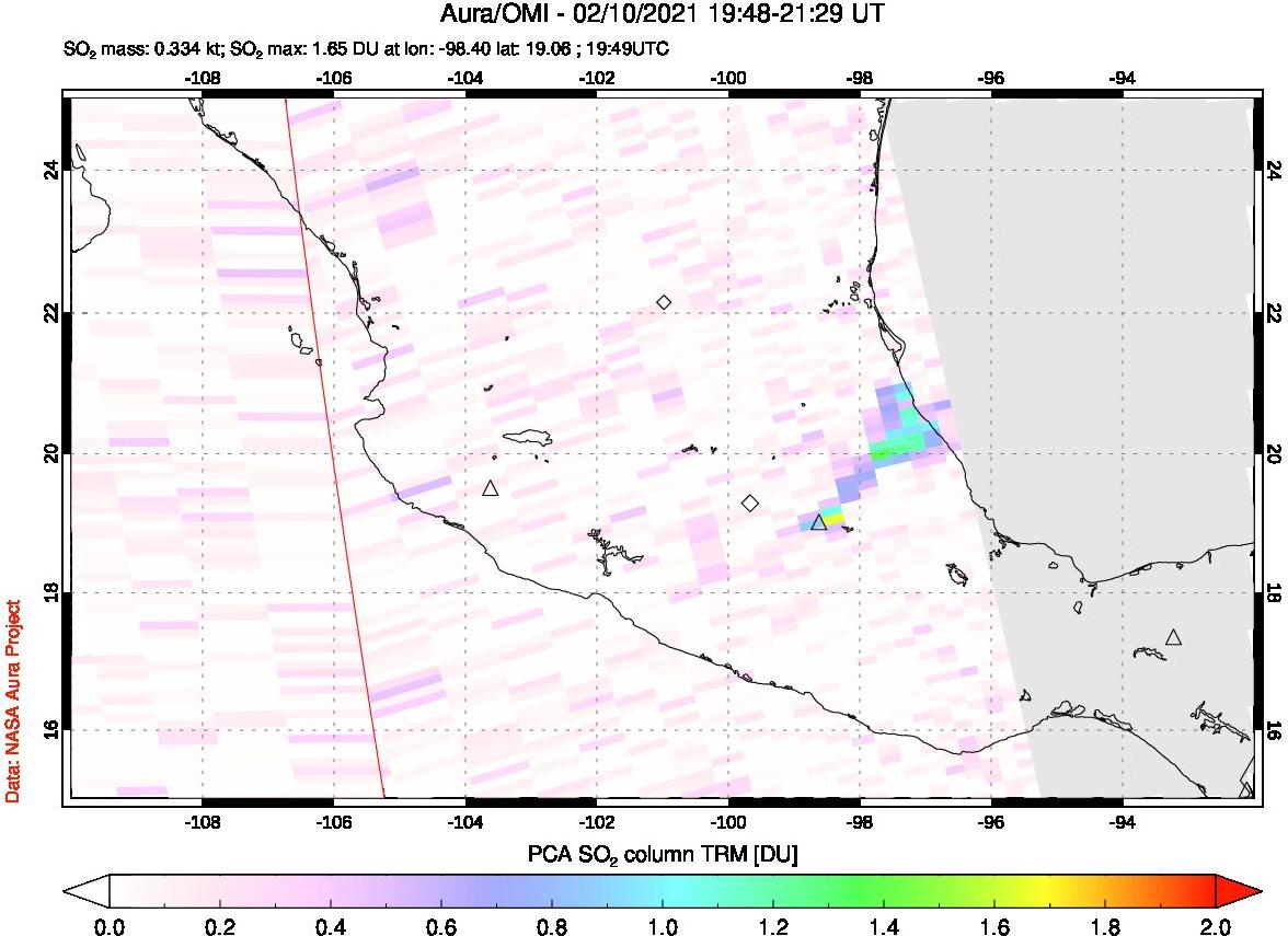 A sulfur dioxide image over Mexico on Feb 10, 2021.