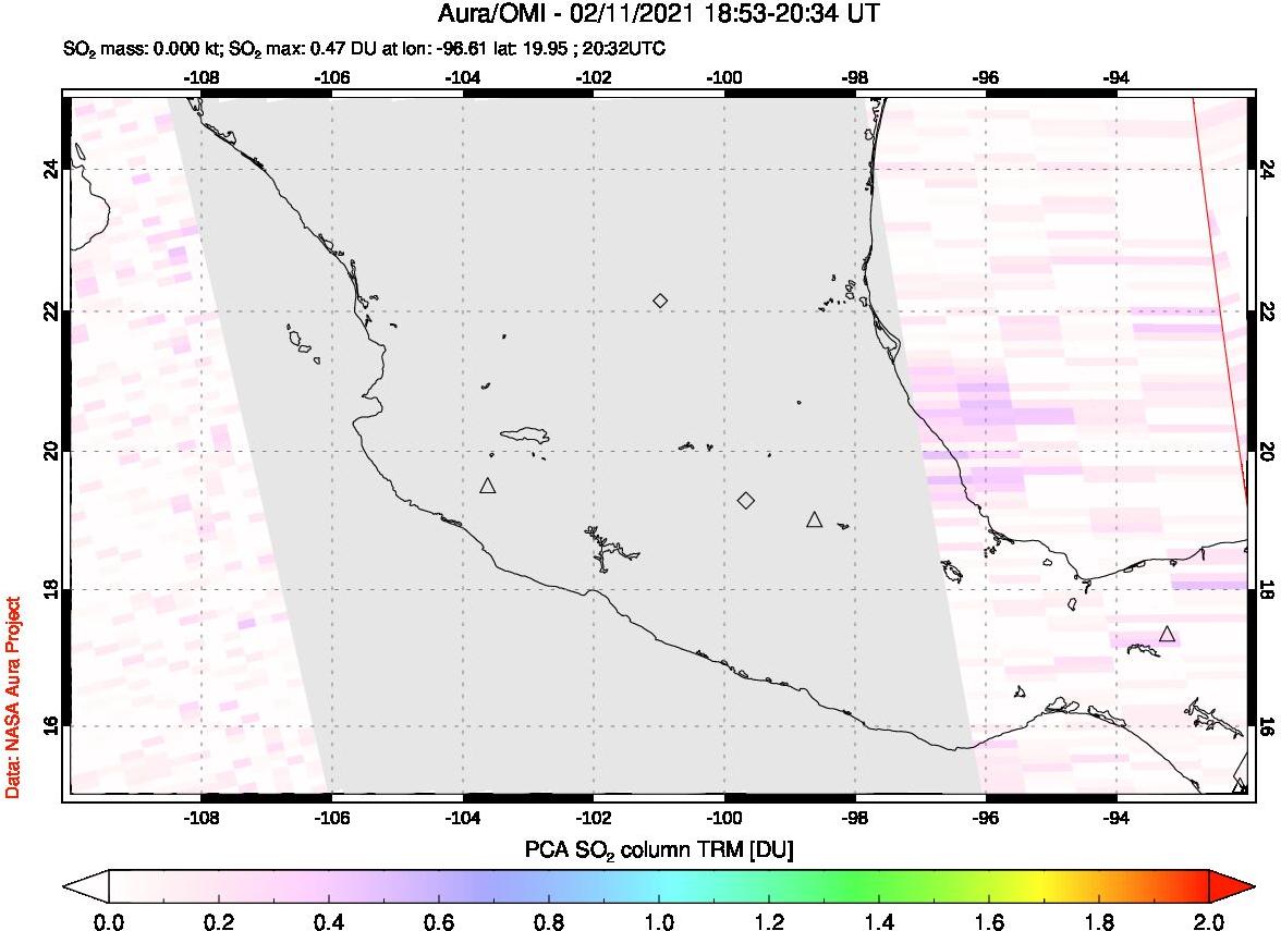 A sulfur dioxide image over Mexico on Feb 11, 2021.