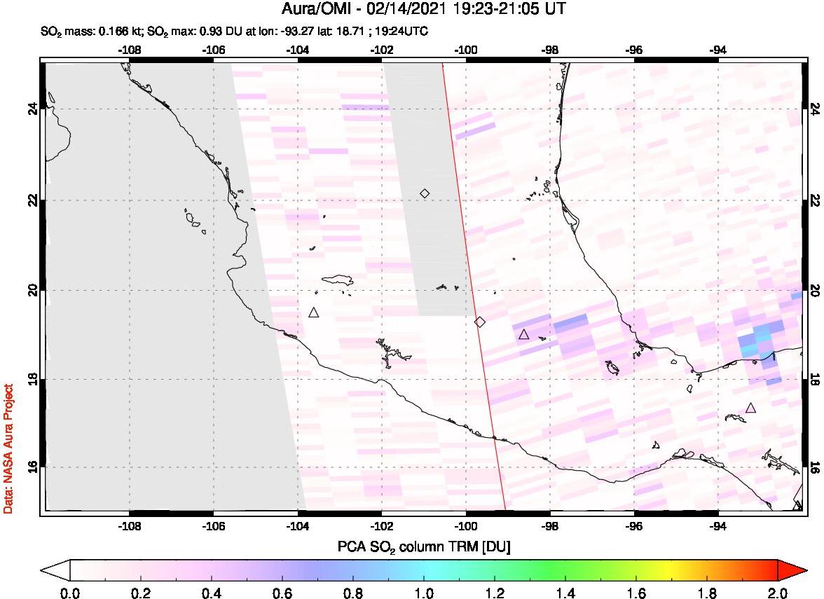 A sulfur dioxide image over Mexico on Feb 14, 2021.
