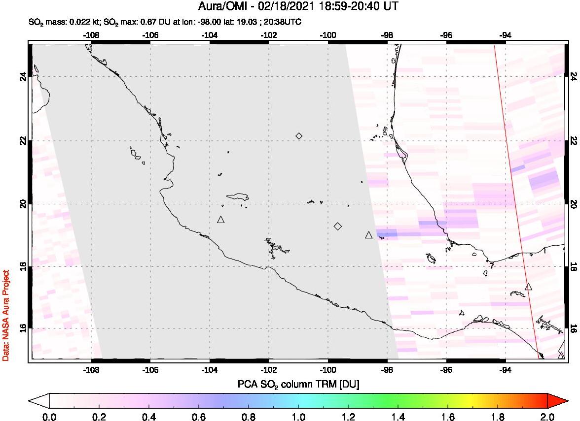 A sulfur dioxide image over Mexico on Feb 18, 2021.