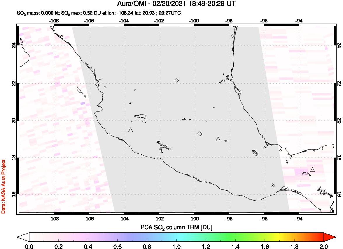 A sulfur dioxide image over Mexico on Feb 20, 2021.