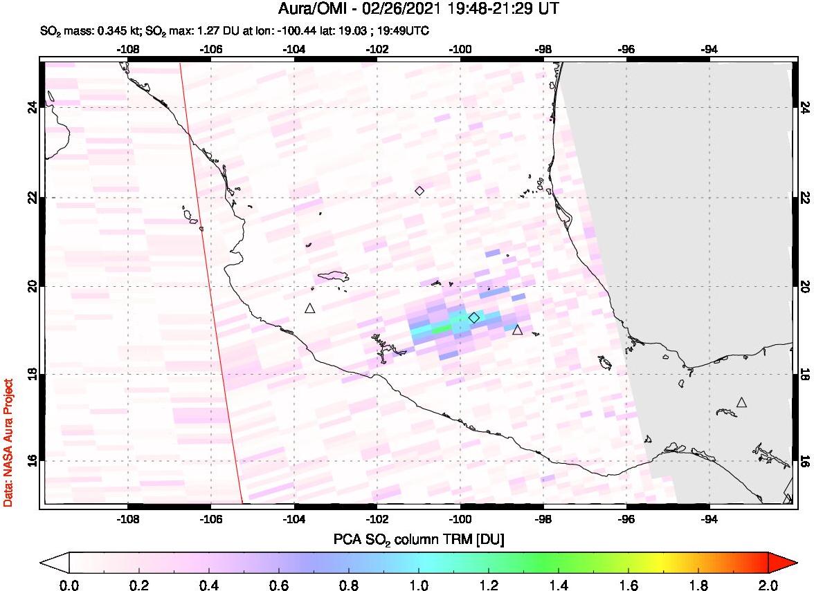 A sulfur dioxide image over Mexico on Feb 26, 2021.