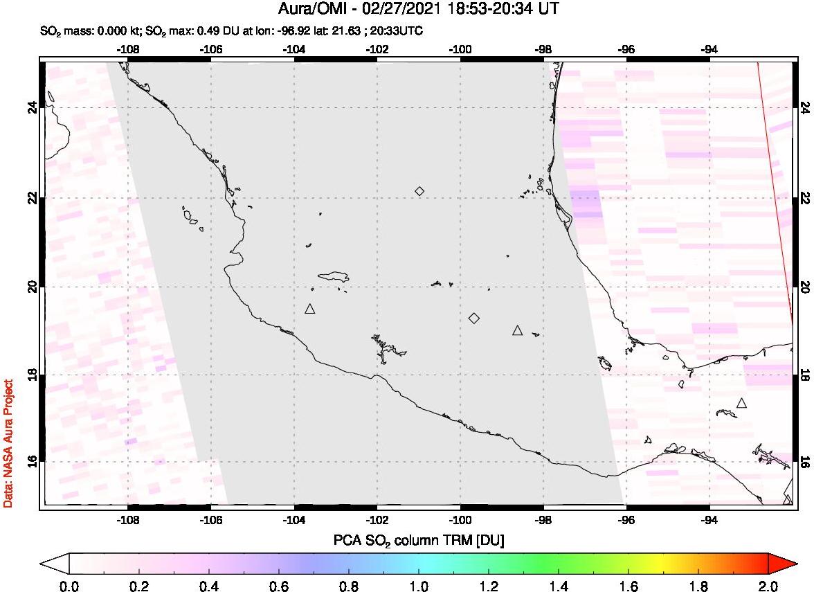 A sulfur dioxide image over Mexico on Feb 27, 2021.