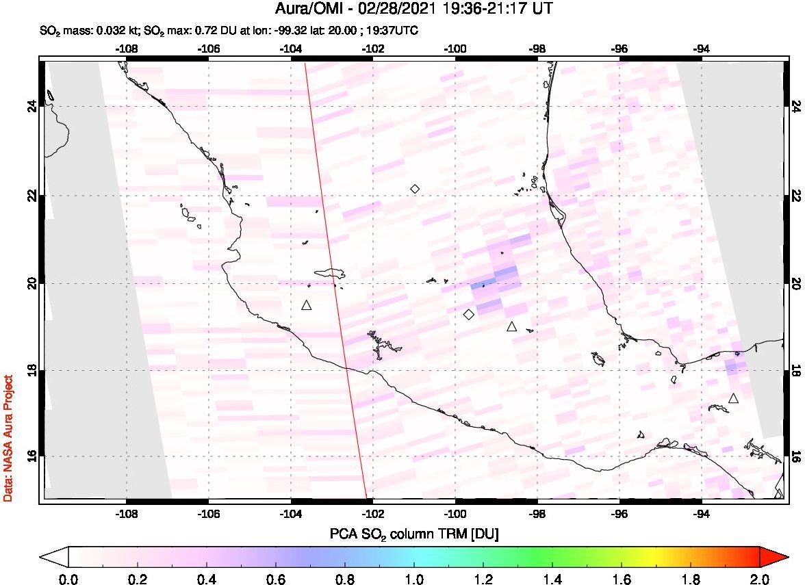 A sulfur dioxide image over Mexico on Feb 28, 2021.