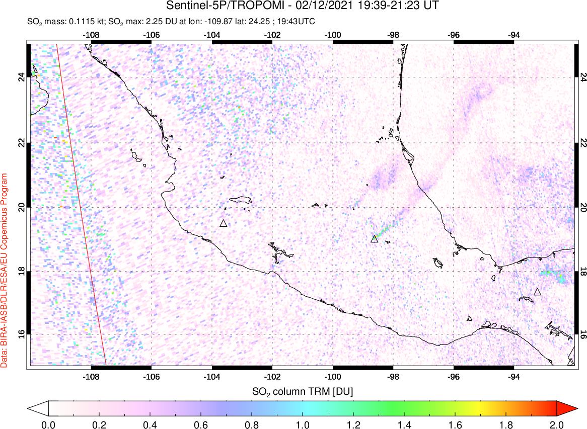 A sulfur dioxide image over Mexico on Feb 12, 2021.