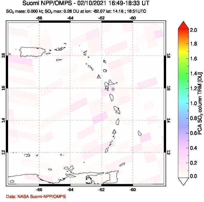 A sulfur dioxide image over Montserrat, West Indies on Feb 10, 2021.