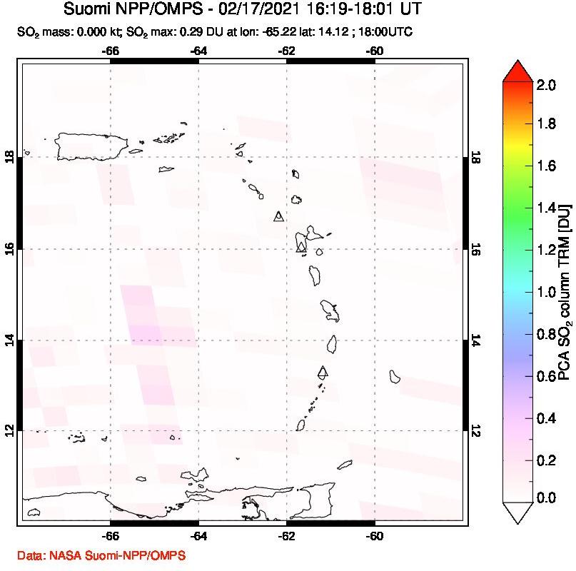 A sulfur dioxide image over Montserrat, West Indies on Feb 17, 2021.