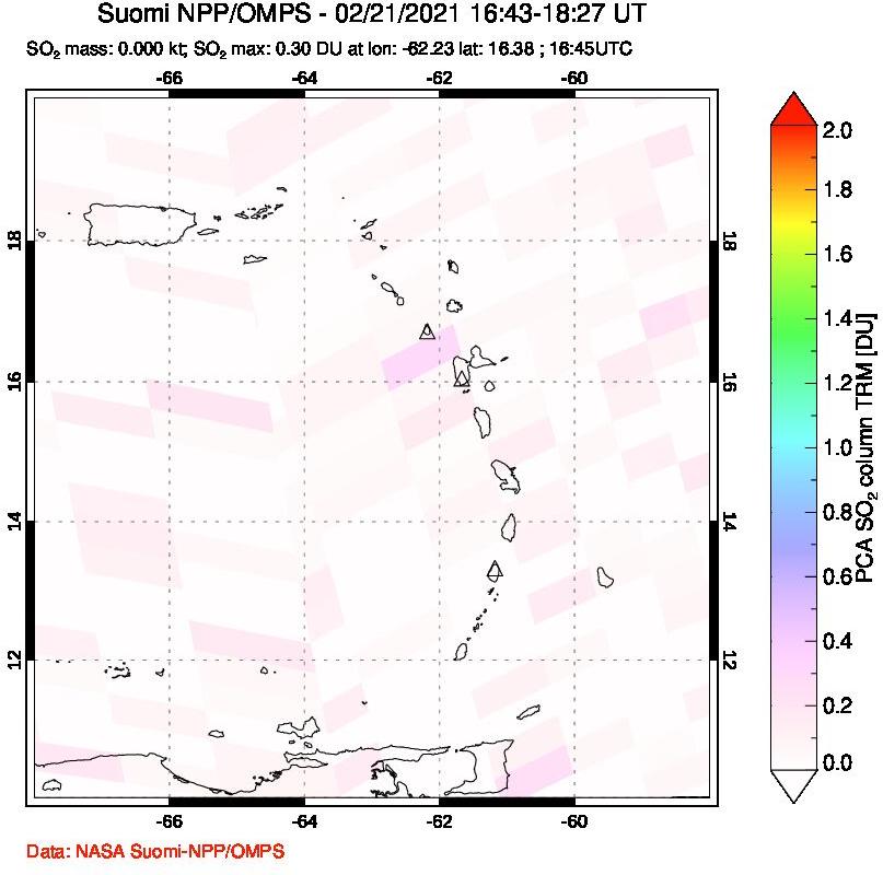 A sulfur dioxide image over Montserrat, West Indies on Feb 21, 2021.