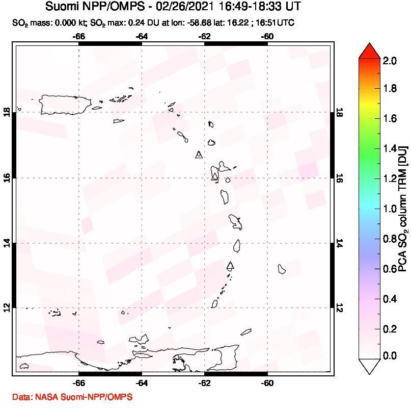 A sulfur dioxide image over Montserrat, West Indies on Feb 26, 2021.
