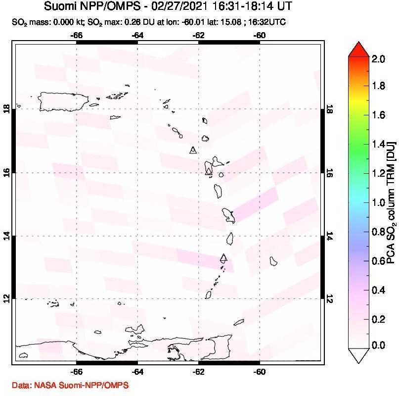 A sulfur dioxide image over Montserrat, West Indies on Feb 27, 2021.