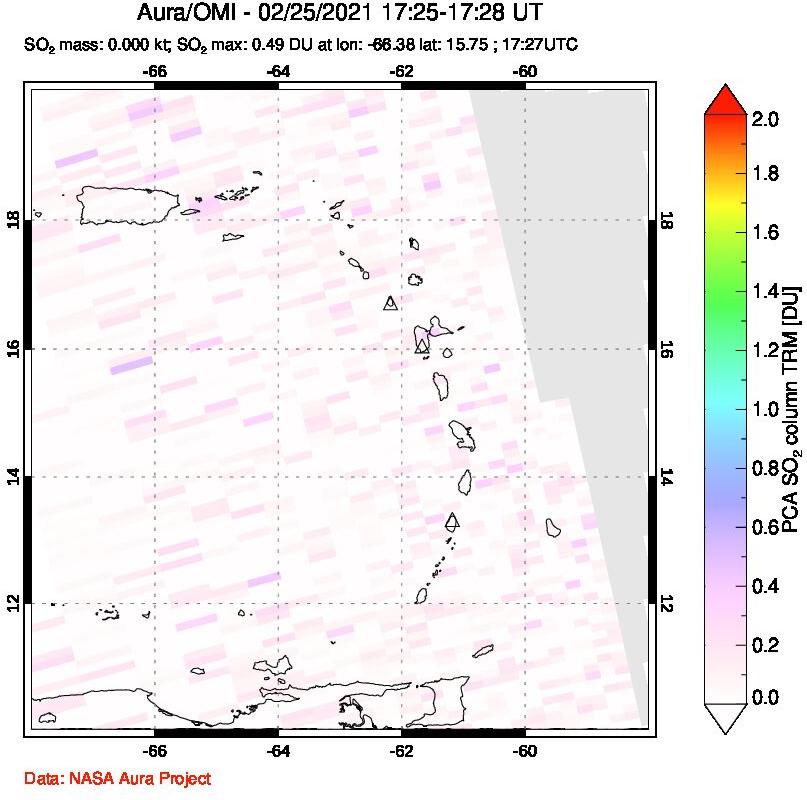 A sulfur dioxide image over Montserrat, West Indies on Feb 25, 2021.