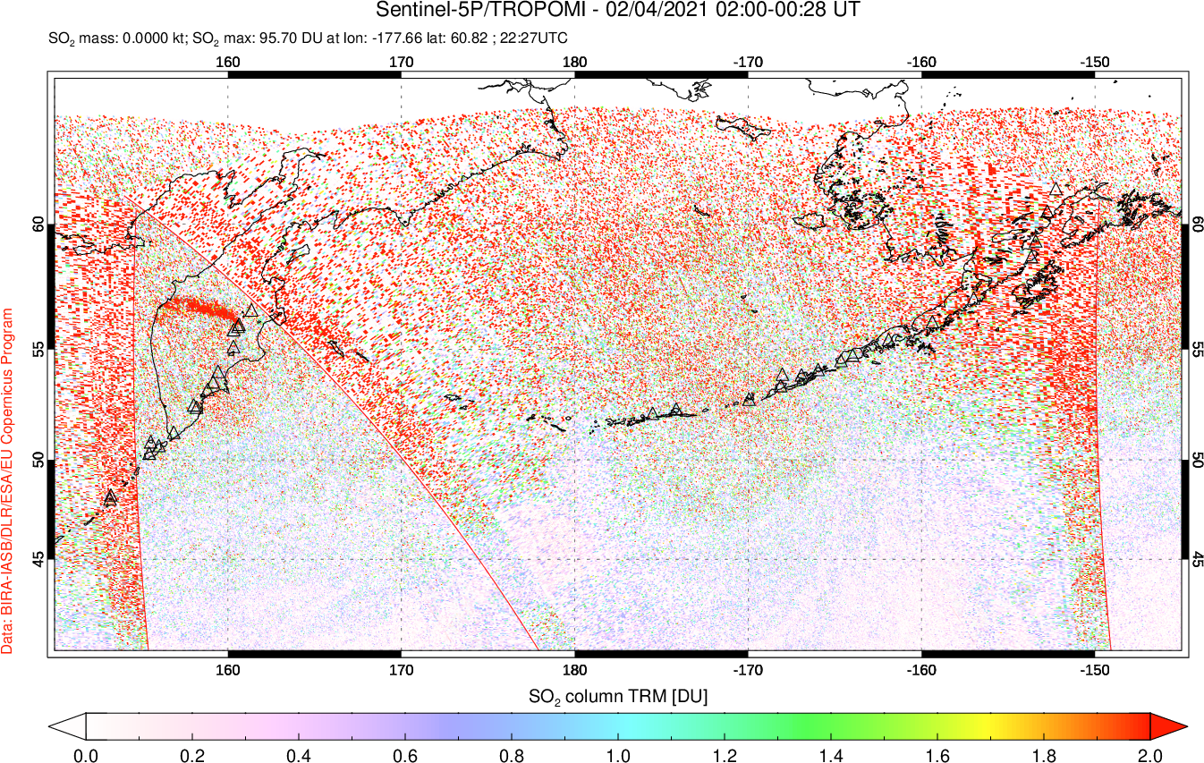 A sulfur dioxide image over North Pacific on Feb 04, 2021.