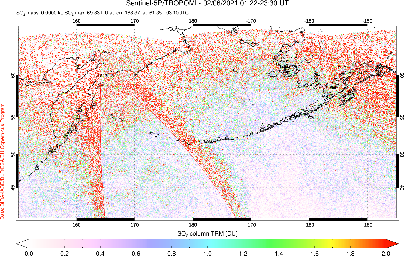 A sulfur dioxide image over North Pacific on Feb 06, 2021.