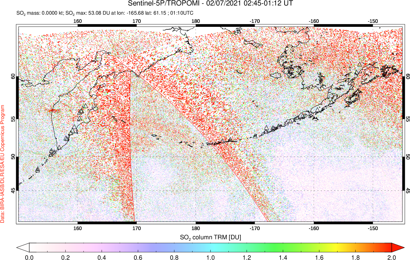 A sulfur dioxide image over North Pacific on Feb 07, 2021.