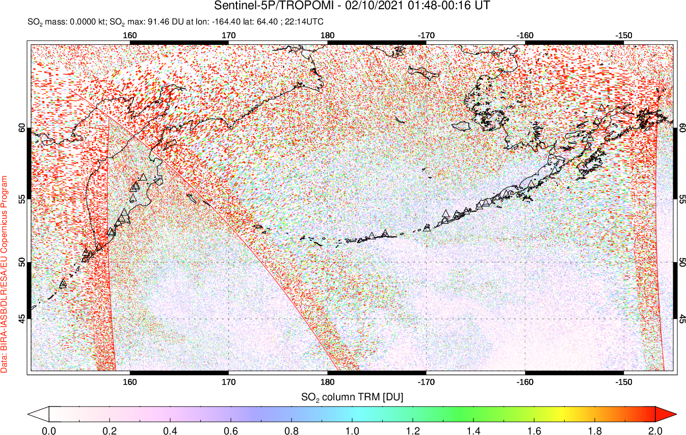 A sulfur dioxide image over North Pacific on Feb 10, 2021.