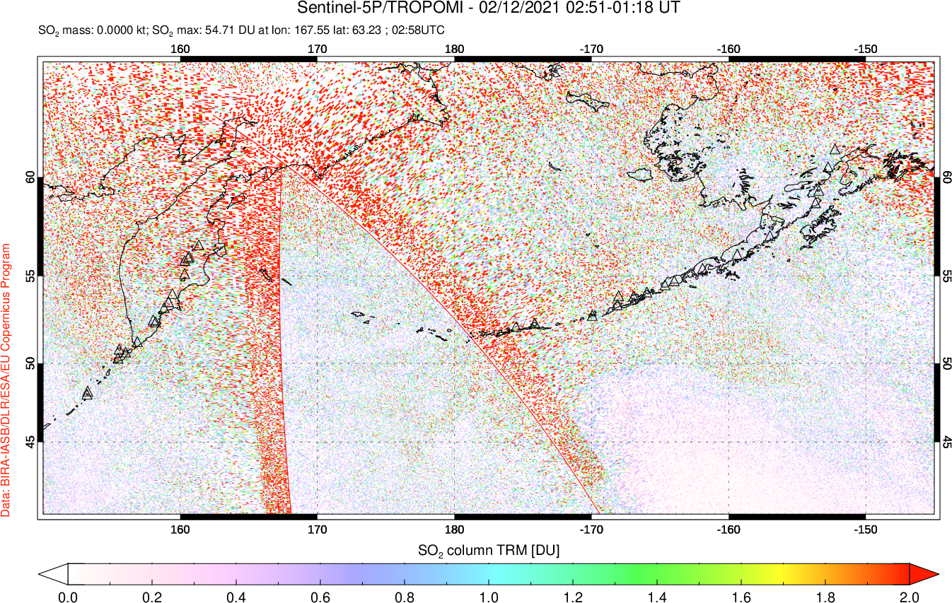 A sulfur dioxide image over North Pacific on Feb 12, 2021.