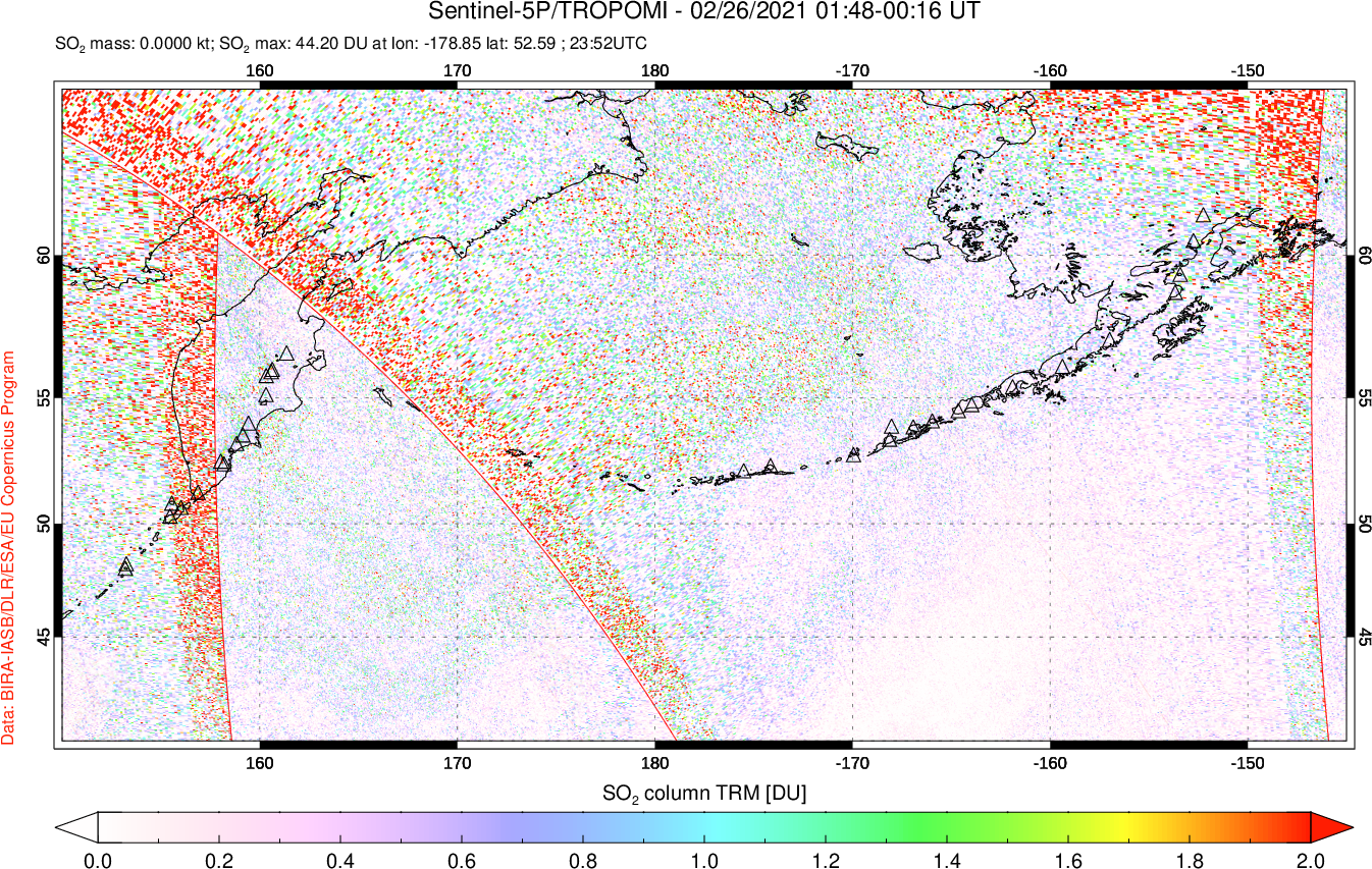 A sulfur dioxide image over North Pacific on Feb 26, 2021.