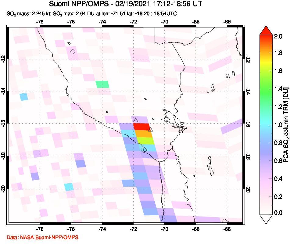 A sulfur dioxide image over Peru on Feb 19, 2021.