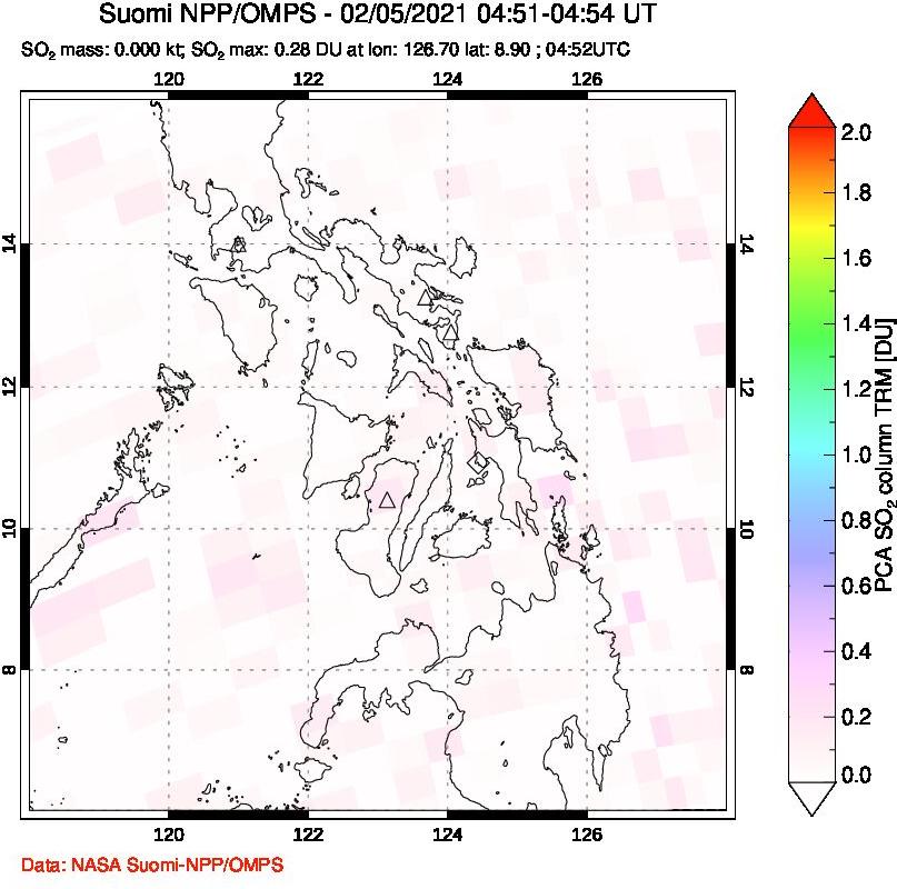 A sulfur dioxide image over Philippines on Feb 05, 2021.