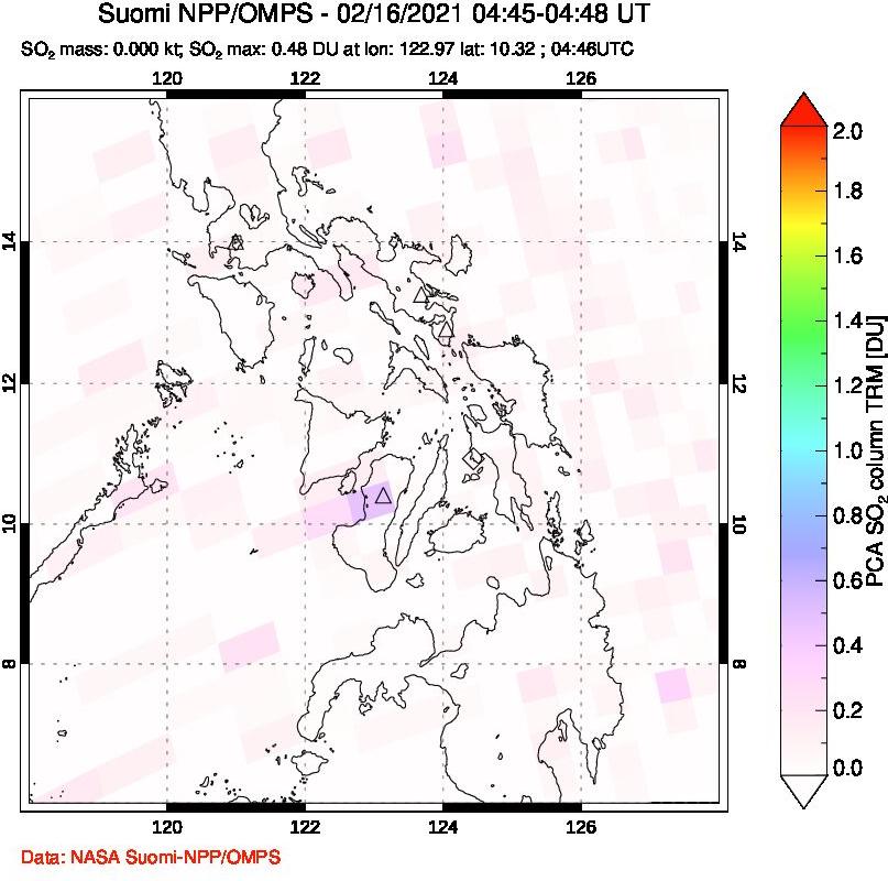 A sulfur dioxide image over Philippines on Feb 16, 2021.
