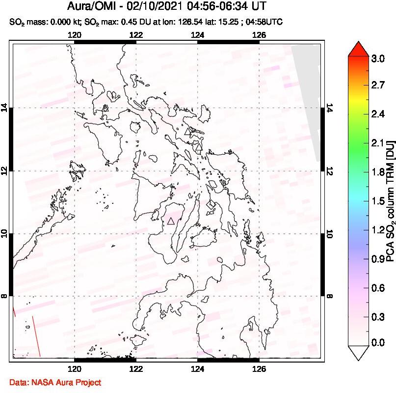 A sulfur dioxide image over Philippines on Feb 10, 2021.