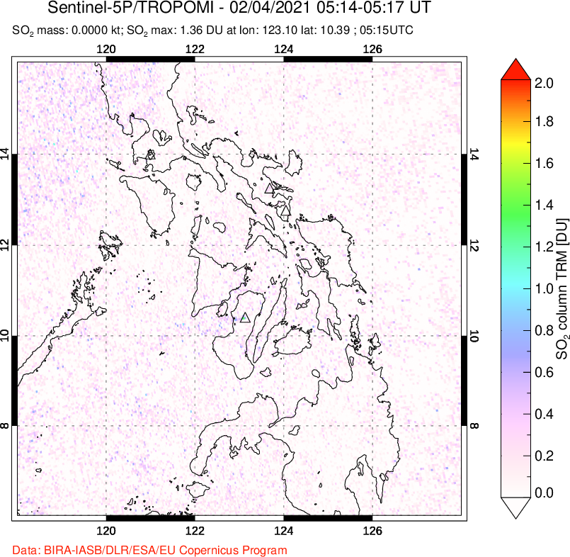 A sulfur dioxide image over Philippines on Feb 04, 2021.