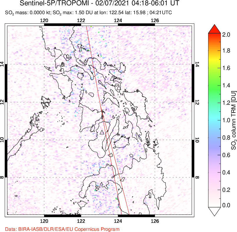 A sulfur dioxide image over Philippines on Feb 07, 2021.