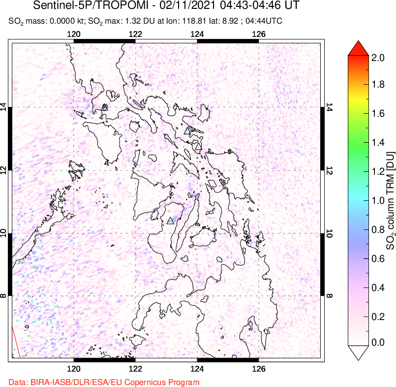 A sulfur dioxide image over Philippines on Feb 11, 2021.