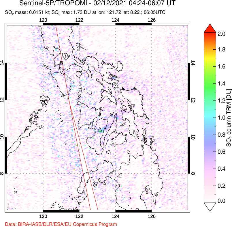 A sulfur dioxide image over Philippines on Feb 12, 2021.