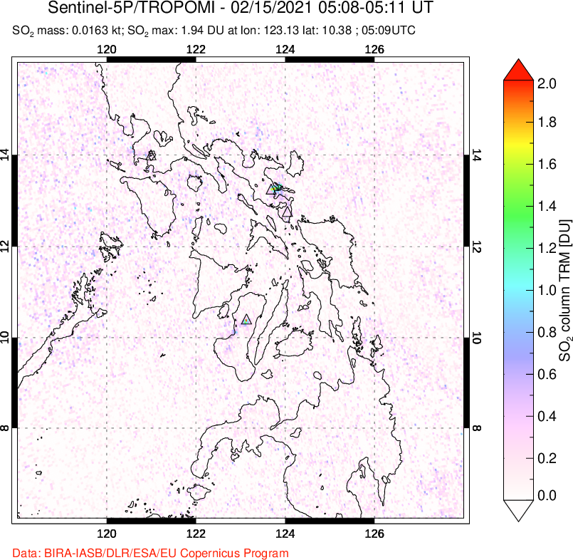 A sulfur dioxide image over Philippines on Feb 15, 2021.