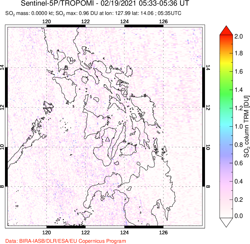 A sulfur dioxide image over Philippines on Feb 19, 2021.