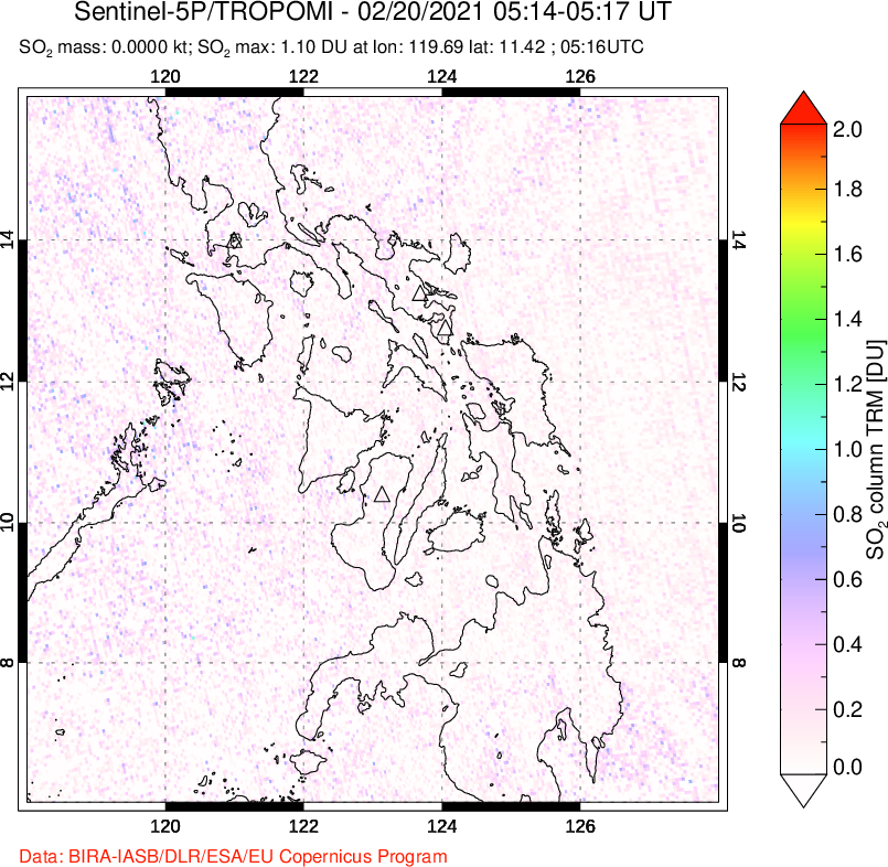 A sulfur dioxide image over Philippines on Feb 20, 2021.
