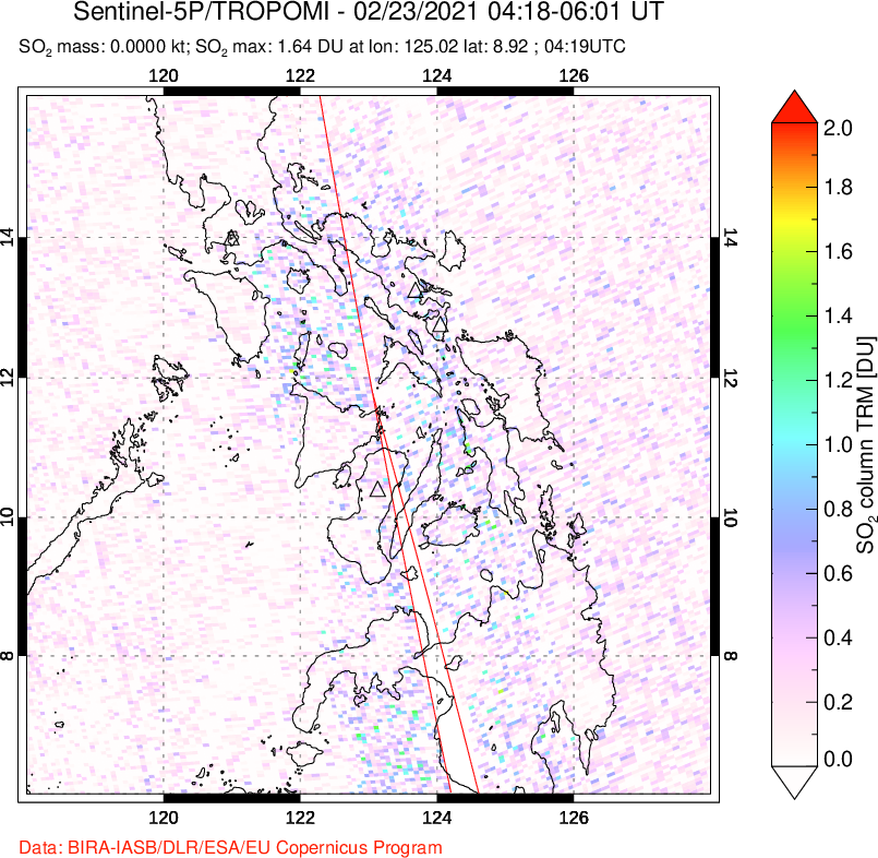 A sulfur dioxide image over Philippines on Feb 23, 2021.