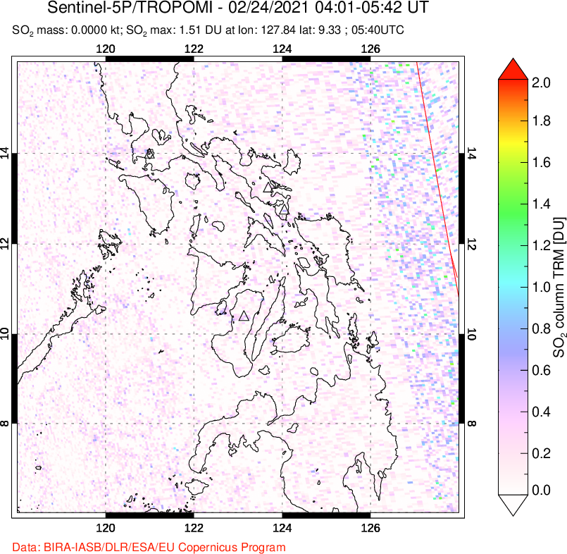 A sulfur dioxide image over Philippines on Feb 24, 2021.