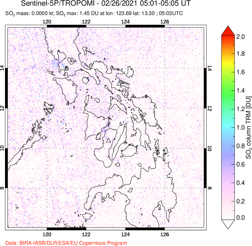 A sulfur dioxide image over Philippines on Feb 26, 2021.