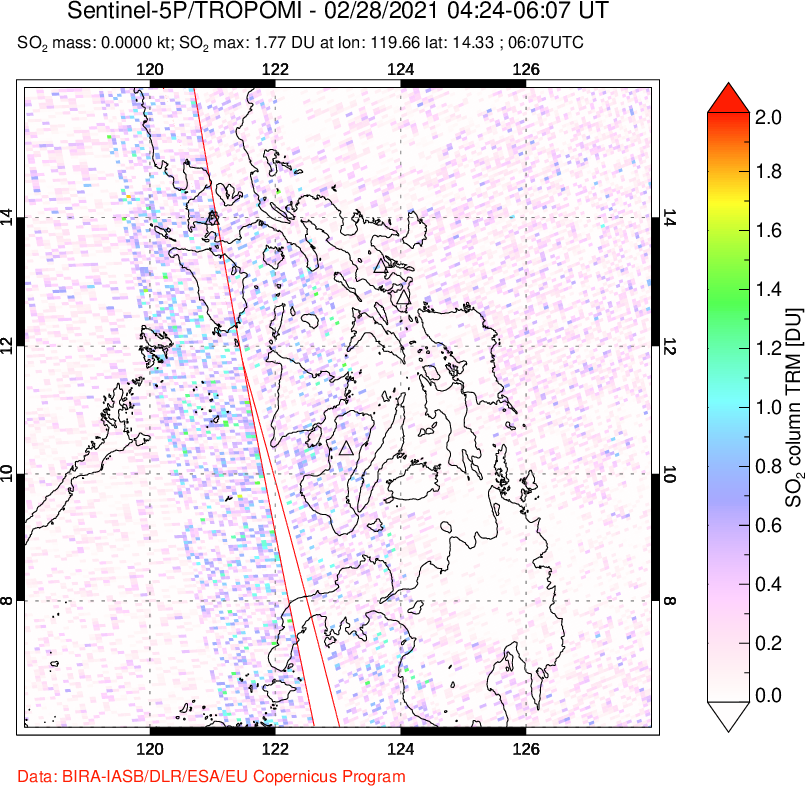 A sulfur dioxide image over Philippines on Feb 28, 2021.