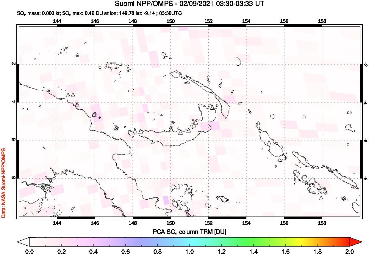 A sulfur dioxide image over Papua, New Guinea on Feb 09, 2021.