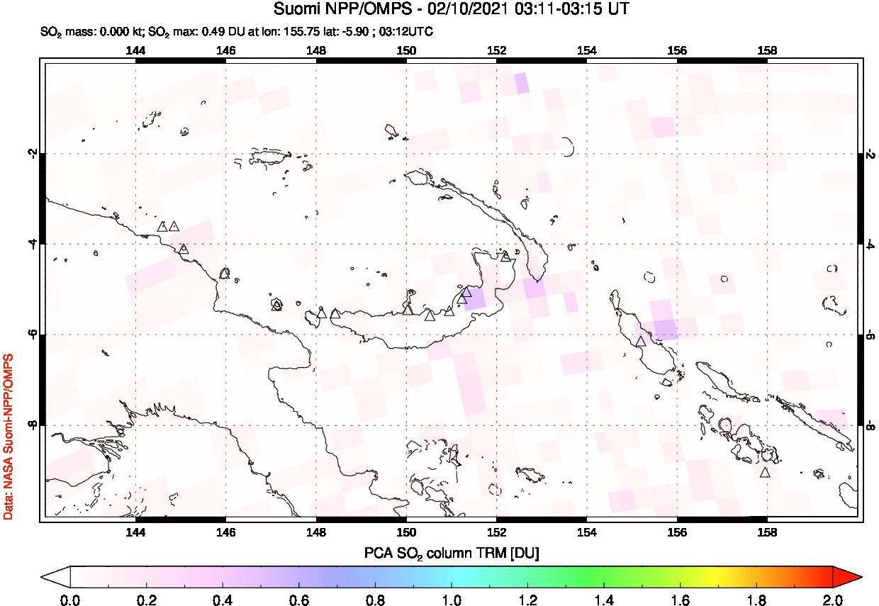 A sulfur dioxide image over Papua, New Guinea on Feb 10, 2021.