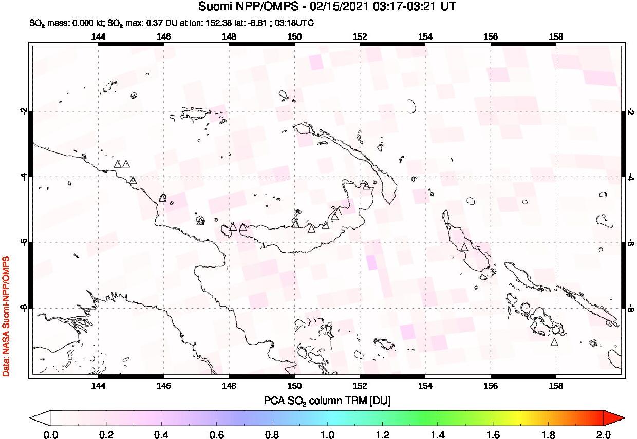 A sulfur dioxide image over Papua, New Guinea on Feb 15, 2021.