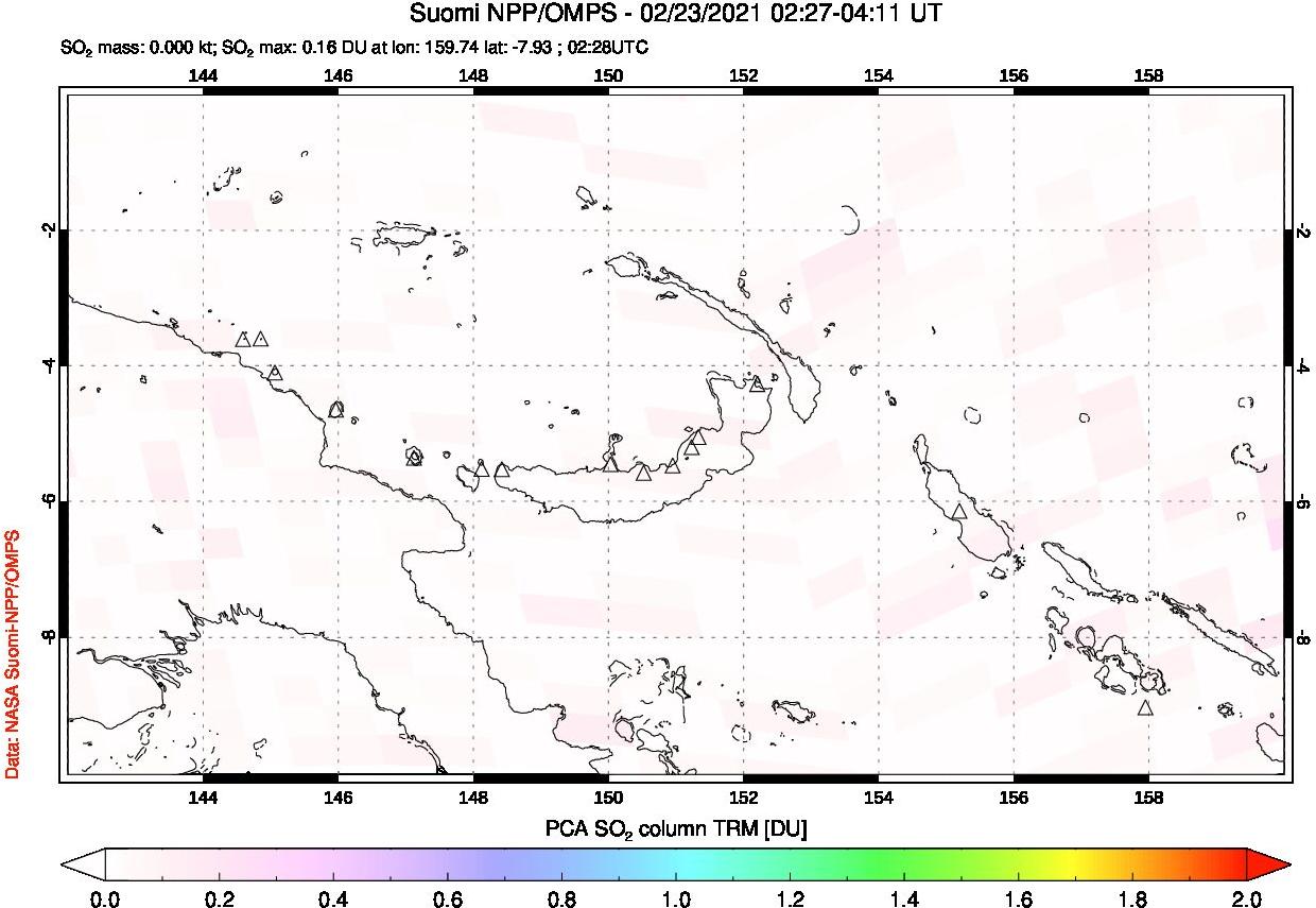 A sulfur dioxide image over Papua, New Guinea on Feb 23, 2021.
