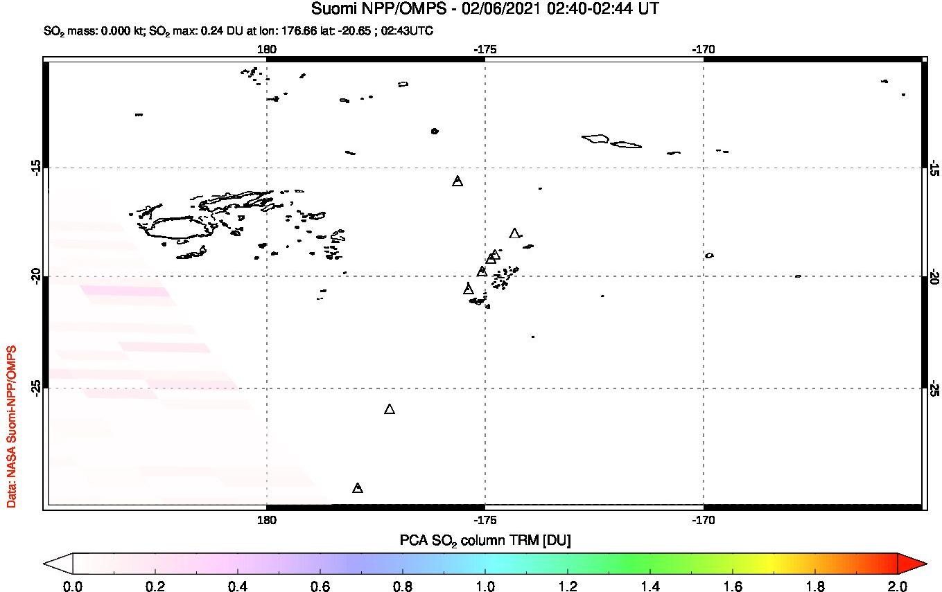 A sulfur dioxide image over Tonga, South Pacific on Feb 06, 2021.