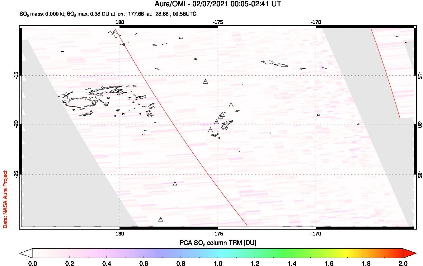 A sulfur dioxide image over Tonga, South Pacific on Feb 07, 2021.